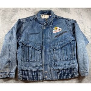 Vtg‎ Milano Bay Corvette Denim Jacket Embroidered Logo Lined Size L